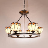 Tiffany Stained Glass Chandelier - Scalloped Ceiling Pendant With 6 Lights For Bedroom White