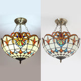 Victorian Stained Glass Chandelier Lighting - Elegant Brass Finish