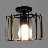 Farmhouse Black Metallic Semi Flush Ceiling Light With Cage Shade - Ideal For Bedroom 1 Head Drum