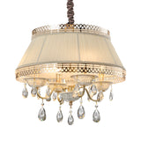Beige Fabric Drum Chandelier With Crystal Down Lighting - Modern 4 Bulbs Pendant