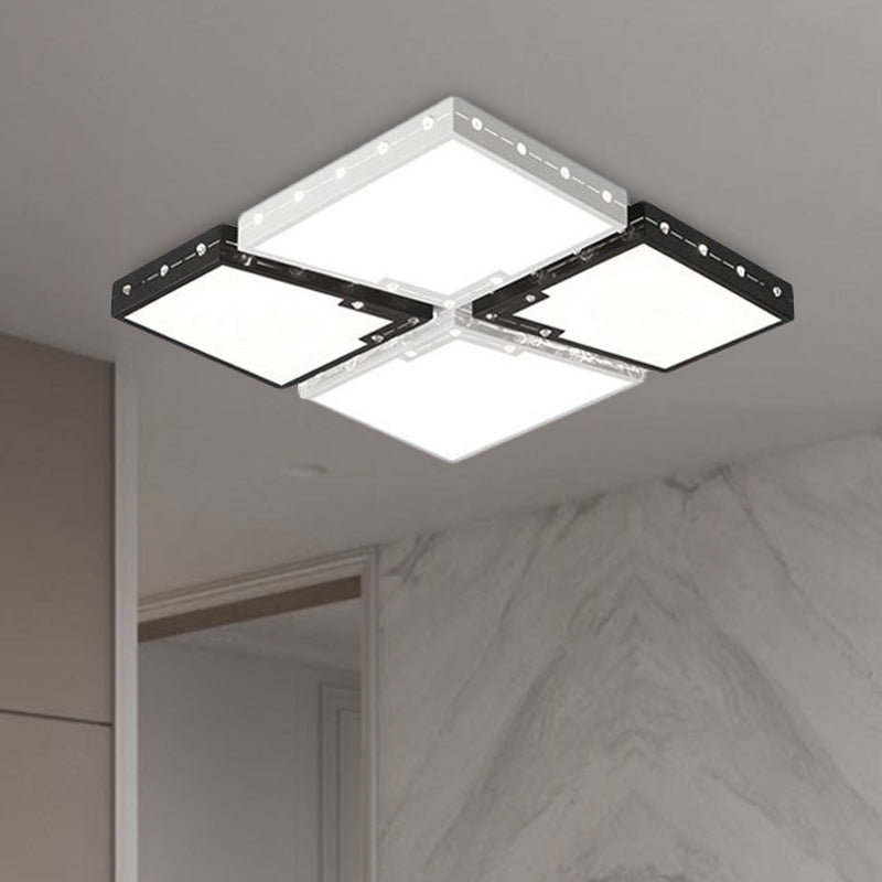 Led Bedroom Ceiling Light: Square Black Acrylic Shade Flush Mount Warm/White Light 19.5/23.5 Width