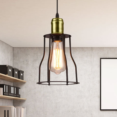 Bronze/Brass Industrial Mini Wire Cage Pendant Light For Living Room