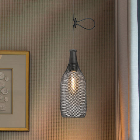 Industrial Wire Mesh Metal Pendant Light - Adjustable Height Black Finish