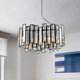 Modernist Geometric Crystal Prism Chandelier - 6-Head Black Led Hanging Lamp For Dining Room