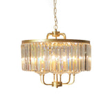Modern Gold Chandelier With Crystal Rods And Tri-Sided Drum Shade - 7 Heads