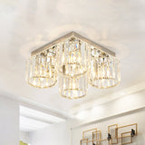 Modern Chrome Flush Mount Ceiling Lamp With Prismatic Crystal Bulbs 4 /