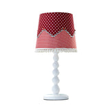 Modern Wooden Barrel Desk Lamp With Fabric Shade - Red Ideal For Bedroom