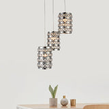 Contemporary Chrome Multi-Light Pendant - Cylinder Crystal 3 Lights Ceiling Suspension Lamp