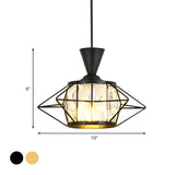 Modern Metal Wire Cage Pendant Light With Crystal Drum Shade - Black/Gold
