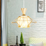 Modern Metal Wire Cage Pendant Light With Crystal Drum Shade - Black/Gold