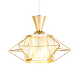 Modern Metal Wire Cage Pendant Light With Crystal Drum Shade - Black/Gold