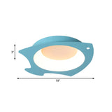 Blue Fish Flush Mount Led Ceiling Light For Kids Bedroom - Cartoon Style With Warm/White