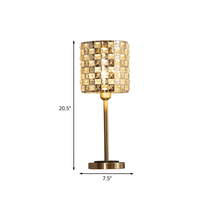 Brass Crystal Nightstand Lamp: Minimalist Cylindrical Insert Bedside Lighting With 1 Bulb