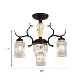Contemporary Crystal Black Flush Chandelier -Cylindrical Bedroom Semi Ceiling Mount Lamp (3/6 Heads)