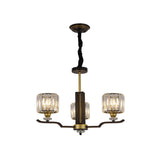 Modern Crystal Block Cylinder Pendant Chandelier - Black & Gold 3/6 Heads