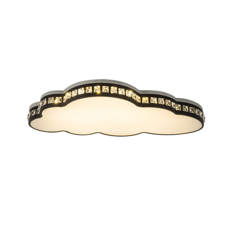 Minimalist Black Led Cloud Shape Flush Mount With Faceted Crystal For Bedroom