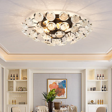 Modern Sputnik Crystal Semi Flush Dining Room Ceiling Lamp - 4 Bulbs Black