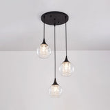 Modern Clear Glass Globe Multilight Ceiling Pendant With 3 Bulbs In Black For Dining Room
