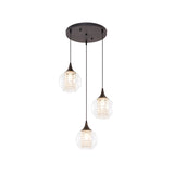 Modern Clear Glass Globe Multilight Ceiling Pendant With 3 Bulbs In Black For Dining Room