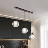 Modern Clear Glass Globe Multilight Ceiling Pendant With 3 Bulbs In Black For Dining Room