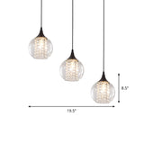 Modern Clear Glass Globe Multilight Ceiling Pendant With 3 Bulbs In Black For Dining Room