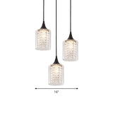 Minimalist Black Pendulum Lamp With 3-Light Clear Glass Cylinder And Linear/Round Canopy