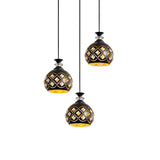 Black Modernist Pendant Light With Metallic Cluster Design - 3 Heads Globe Oval And Waterdrop Shape