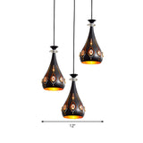 Black Modernist Pendant Light With Metallic Cluster Design - 3 Heads Globe Oval And Waterdrop Shape