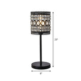 Modern Metallic Cylinder 1-Head Bedside Lamp With Crystal Accent - Black Nightstand Light
