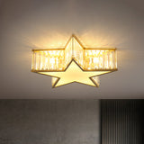 Simple Gold Flush Mount Ceiling Light Fixture With Star Crystal Shade - Ideal For Bedrooms 5 Lights