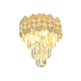 Modern Gold Crystal Prism Semi-Mount Ceiling Fixture With Layered Tapered Design