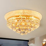 Vintage Gold Cut Crystal Ceiling Light With 6-Bulb Cone Flush Mount For Bedroom