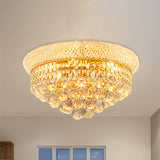 Vintage Gold Cut Crystal Ceiling Light With 6-Bulb Cone Flush Mount For Bedroom