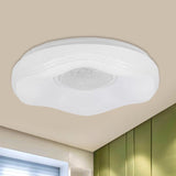Modernist Led Flush Light With Acrylic White Flower Shade In White/Warm Available 15’/19’ Widths