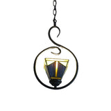 Blue Tiffany Style Stainless Glass Pyramid Pendant Ceiling Lamp With 1 Light