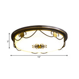 Rustic Black Round Bedroom Led Ceiling Light With White Glass Flush Mount Lamp