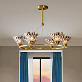 Rounded Gold Pendant Chandelier With Faceted Crystal Modern Suspension Lighting - 6 Heads Ideal For