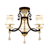 Minimalist Swirling Kitchen Pendant Chandelier With Crystal Raindrop Accent - 3 Lights Black/White