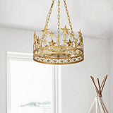 Gold Prismatic Crystal Pendant Chandelier - Classic 3-Head Crown Design