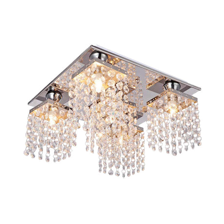 Modern Crystal Chain Ceiling Mount Light Fixture - 4-Light Flush For Living Room