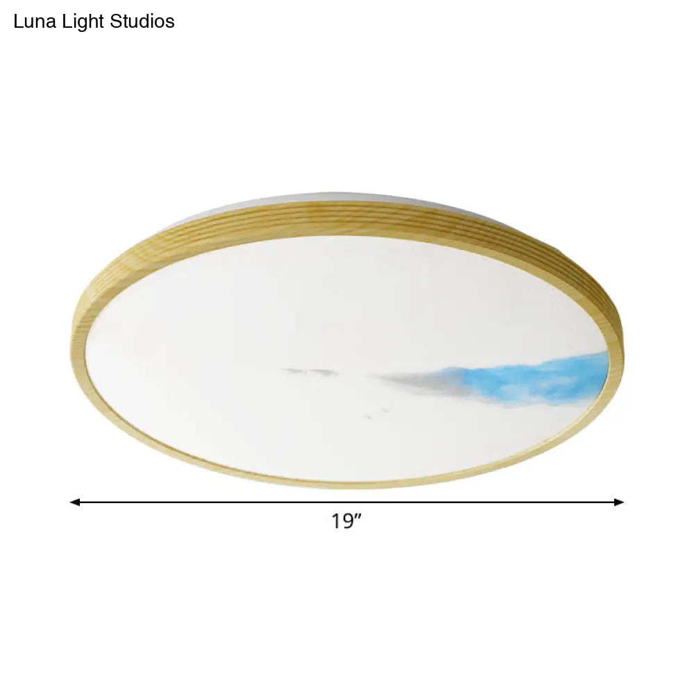 Abstract Mountain And Fisherman Pattern Yellow Circle Led Flush Mount Ceiling Light
