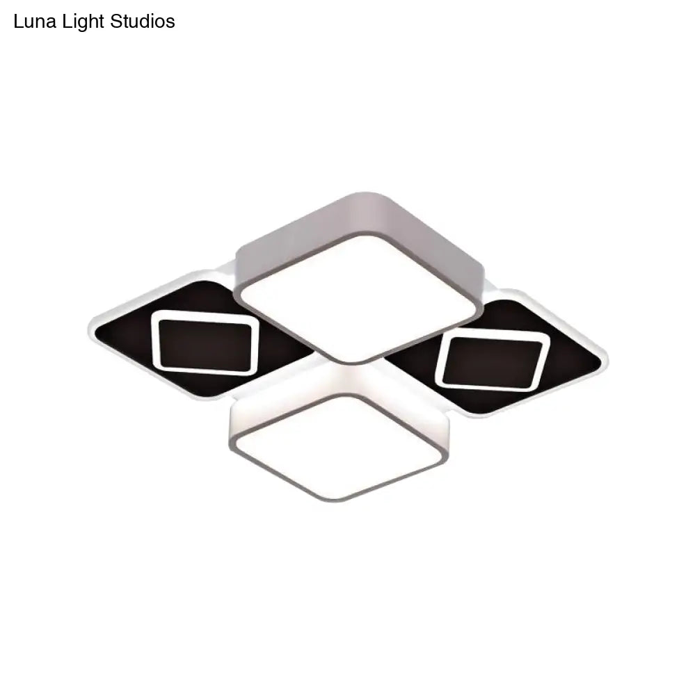 Acrylic Checkerboard Led Ceiling Lamp - Nordic Style Flush Light In Black & White For Bedroom