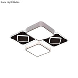 Acrylic Checkerboard Led Ceiling Lamp - Nordic Style Flush Light In Black & White For Bedroom