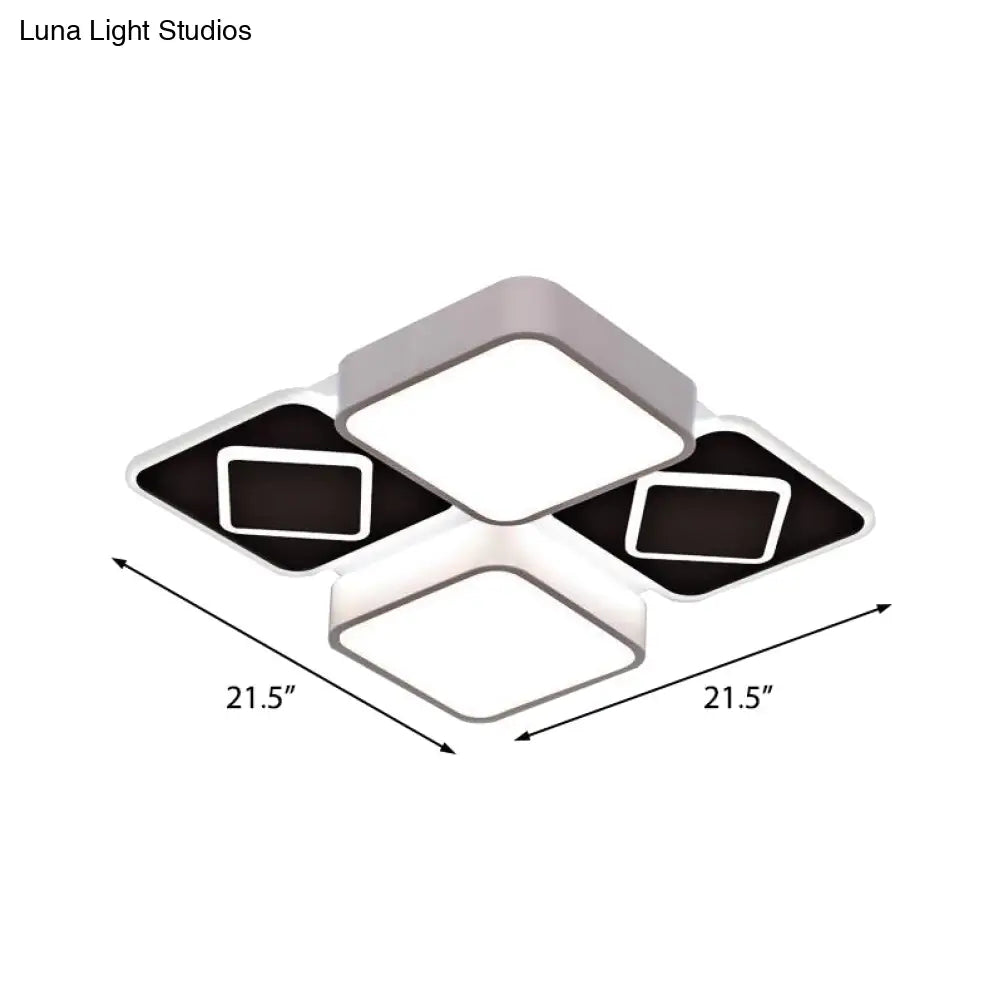 Acrylic Checkerboard Led Ceiling Lamp - Nordic Style Flush Light In Black & White For Bedroom