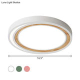 Acrylic Led Drum Ceiling Light For Kids’ Bedroom With Wood Ring - White/Pink/Green Flush Mount