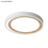 Acrylic Led Drum Ceiling Light For Kids’ Bedroom With Wood Ring - White/Pink/Green Flush Mount