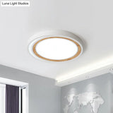 Acrylic Led Drum Ceiling Light For Kids’ Bedroom With Wood Ring - White/Pink/Green Flush Mount