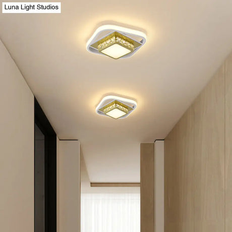 Acrylic Led Flush Ceiling Light: Square Nordic Style With Crystal Accent Ideal For Entryways