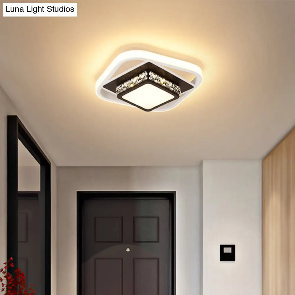 Acrylic Led Flush Ceiling Light: Square Nordic Style With Crystal Accent Ideal For Entryways