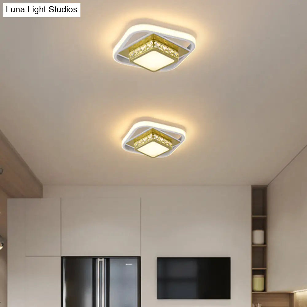 Acrylic Led Flush Ceiling Light: Square Nordic Style With Crystal Accent Ideal For Entryways
